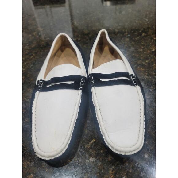 Montique Loafer Shoes Men's Size 10 White Black Suede Leather Moc Toe Slip On - Picture 1 of 9